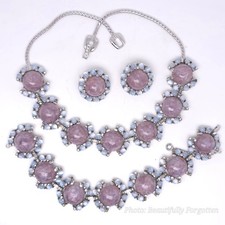 Signed Reja Necklace, Bracelet & Earrings Lavender Purple Blue Set Demi Parue