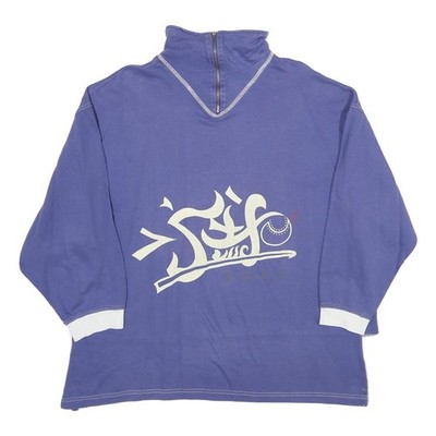 EQUIPE Damen lila & weiß Sweatshirt Reißverschluss Ausschnitt L Baumwollmischung Freizeit Pullover