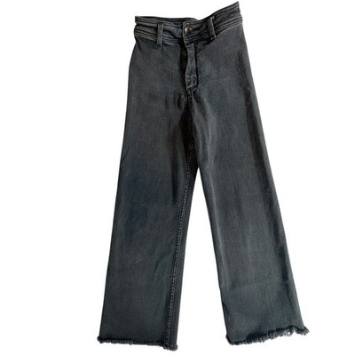 Miou Muse Wide Leg Jeans Womens Small Black High Rise Raw Hem Stretch Denim