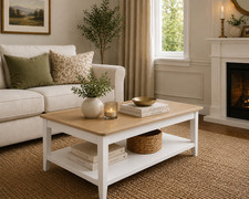 Langford Coffee Table with Shelf – White Painted  Living Room Table