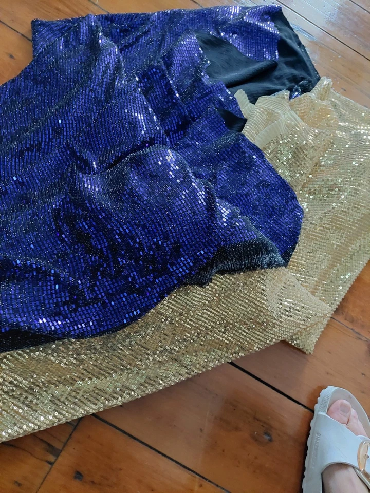Gold & Royal Blue Sequin Fabric 150 cm Per Item - image 3 of 4