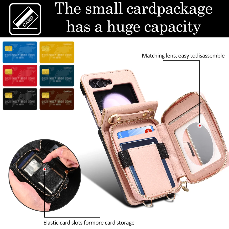 For Samsung Galaxy Z Flip 7 6 5 4 3 Case Wallet Luxury Leather Shockproof Cover - Image 4 of 4