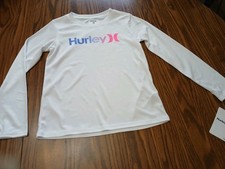 Hurley Youth Girl's UPF 50 H2O Dri Fit Long Sleeve Rash Guard Swim Top White7/8