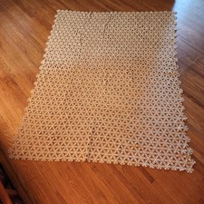 Antique Hand Crochet Lace Tablecloth Ecru 72  x58" Scalloped Edge