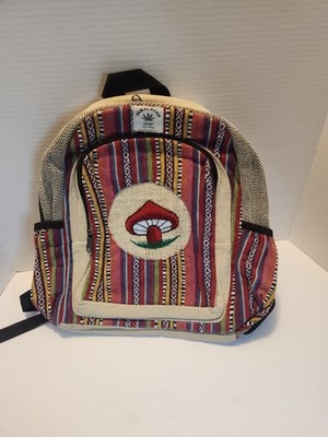 Custom Himalayan Hemp Canvas And Embrodered Mushroom Back Pack MID Size