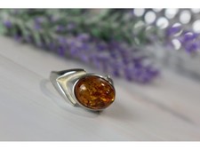 925 Sterling Silver Amber Ring Size 8.5