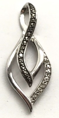 Sterling Silber 925 schwarz - klarer Diamant Wirbel geschwungen abstrakt elegant Anhänger