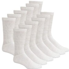 6 12 Pairs Men's Circulatory Diabetic Crew Socks Size 9-11 10-13 13-15 White1...