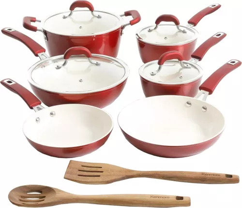 Kenmore Arlington 12 Piece Aluminum Ceramic Coated Nonstick Cookware Red