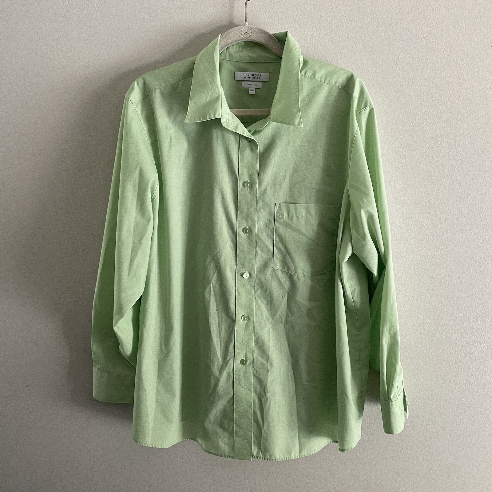 Foxcroft for Appleseed's Wmn Plus SZ 20W Green Button Down Wrinkle Free