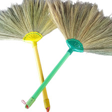 2X BROOMS SOFT STRAW GRASS Natural Handmade Thai Traditional Unique Kitchen Tool