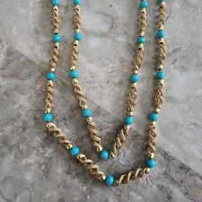 Gold Tone Double Stranded Beaded Necklace 17”Long