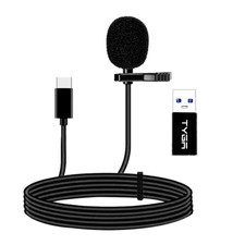 TYGA USB C Lavalier Mic with Noise Reduction, 1.5m Microphone + USB C A Adapter