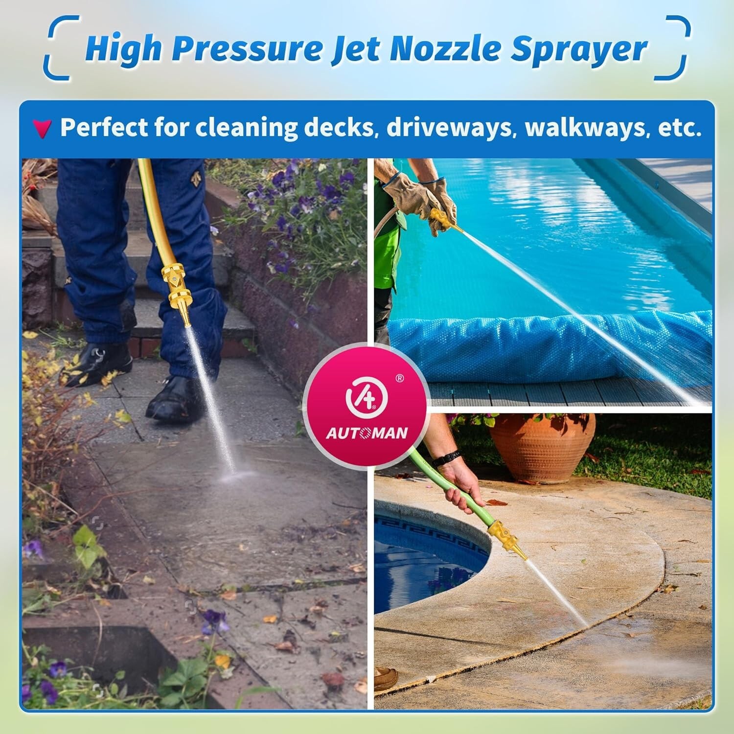 Brass Hose Nozzle High Pressure Jet Nozzle 2/4 Count (1/2 Set), Heavy Duty Water