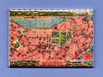 BOSTON MASSACHUSETTS *2X3 FRIDGE MAGNET* AERIAL VIEW BIRDS EYE CITY MAP VINTAGE 