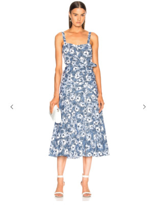 VERONICA BEARD MARENA GATHERED PRINTED FLORAL COTTON POPLIN MIDI DRESS sz 2