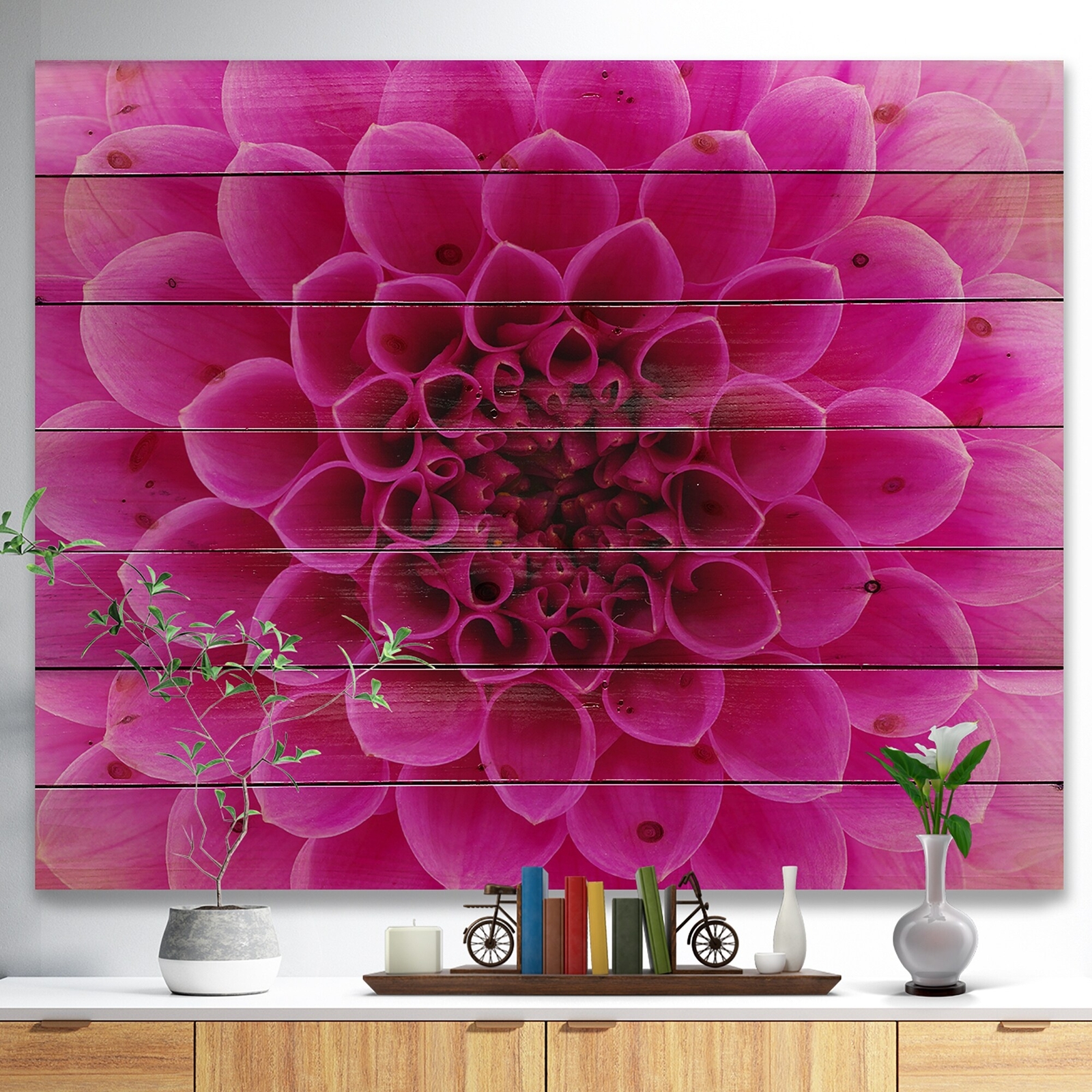 Designart 'Dark Pink Abstract Flower Petals' Nautical & Coastal Wood Wall Art