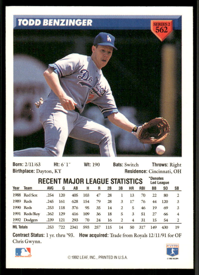 1993 Donruss #562 Todd Benzinger | eBay