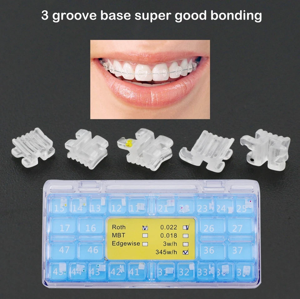 Brackets cerámicos de ortodoncia dental brackets transparentes estéticos Roth MBT 022 345W/H Foto 4 de 4