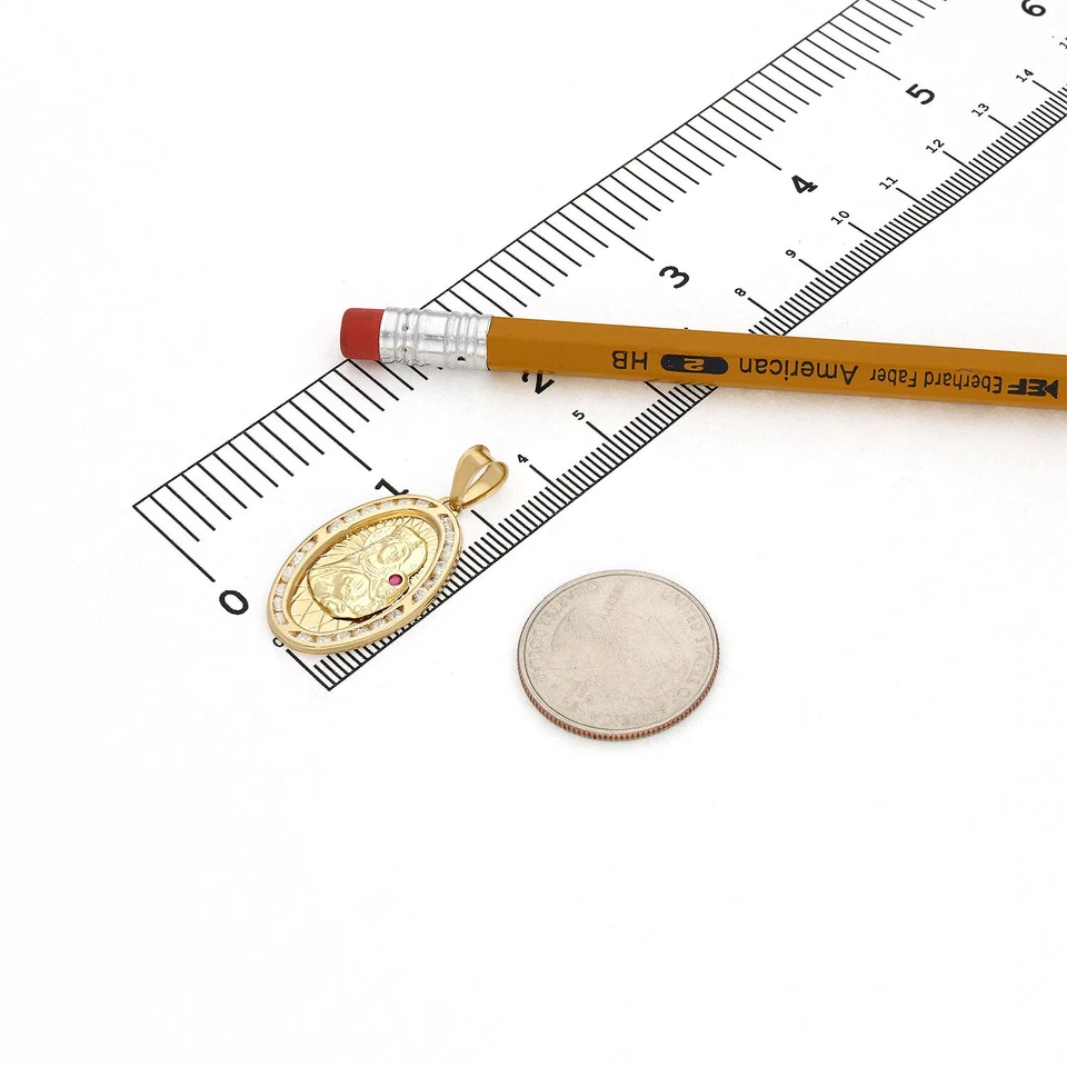 Colgante medallón religioso de Santa Bárbara rubí circonita cúbica de oro amarillo de 10 quilates 1,6" Foto 4 de 4