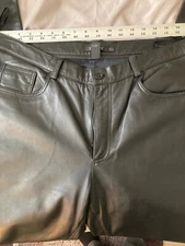 DKNY #78 Black Leather pants  36x33 RockStar Biker Styled like 50's Iconic jeans