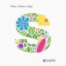 Letter S Flower Shape Needlepoint Kit or Canvas