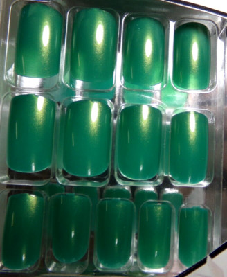 Nadeco Large to Avrg. Nails  Shimmering Golden Green Glue-ON Fake Medium Length