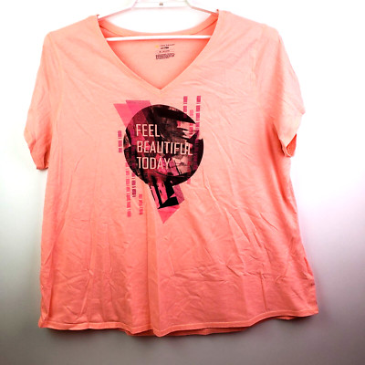 Tek Gear Womens Size 1X Orange Dry Tek Feel Beautiful Today Graphic T Shirt
