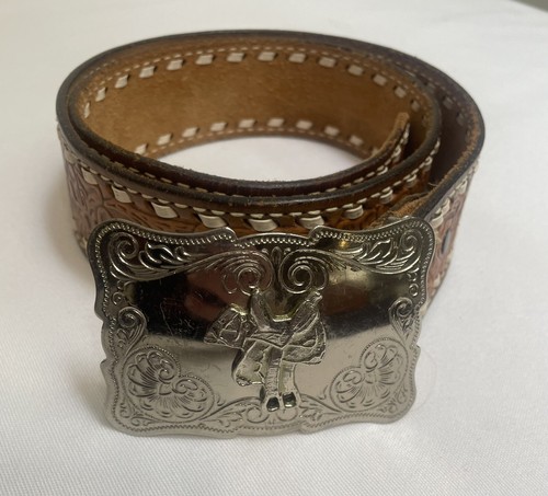 Cintura in pelle western lavorata taglia 36" colore marrone e fibbia ottime condizioni - Foto 2 di 8