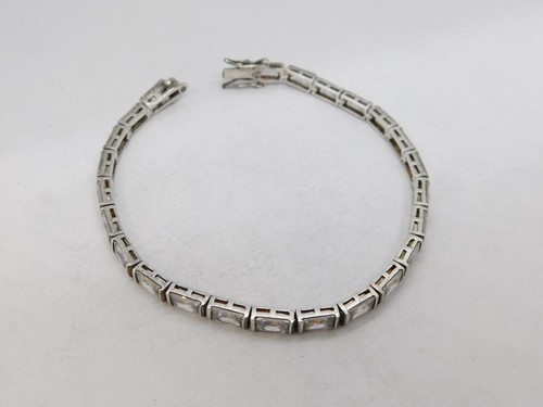 Sterling Silver & Baguette Cut Paste Set Tennis Bracelet Vintage c1970 - Picture 3 of 4