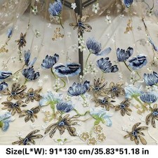 Embroidery Floral Tulle Lace Fabric Bridal Wedding Dress Cloth Craft DIY By Yard