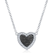Sterling Silver Small Heart with CZ Border Necklace