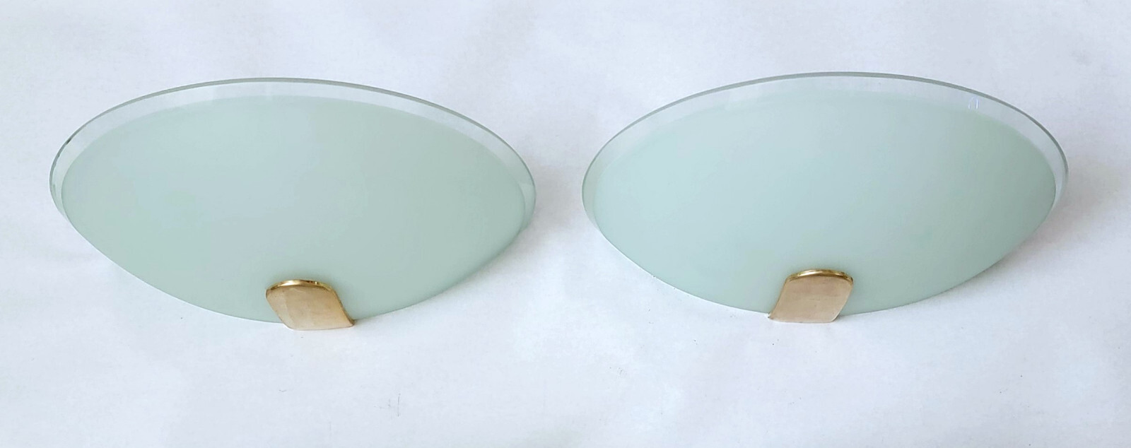 Pair Round Frosted Glass/Brass Sconces Lightolier Mid-Century Wall-Mount Fixture