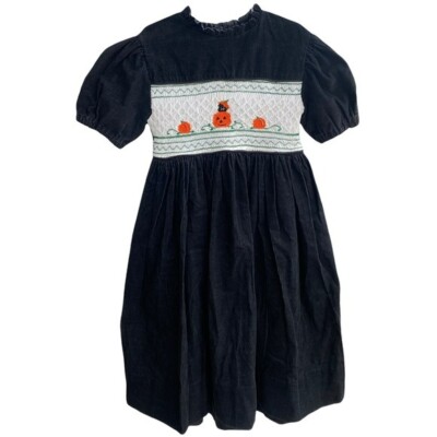 Halloween Smocked Dress Vintage Homemade Black Corduroy Pumpkin Black Cat Smock | eBay Halloween Smocked Dress Vintage Homemade Black Corduroy Pumpkin Black Cat Smock | eBay