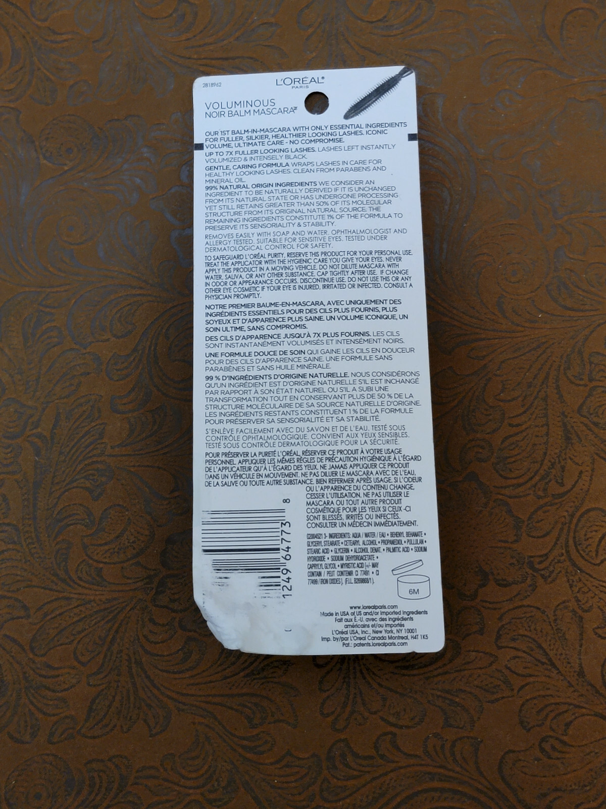 Loreal Voluminous Noir Balm Volumizing Vegan Mascara 980 Black 0.26 Fl