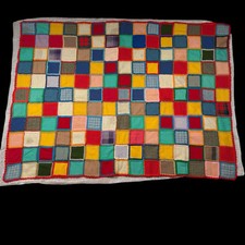 Vintage Wool Lap Blanket Handmade Patchwork Quilt Topper 58 x 42 Granny Square