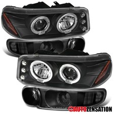 Fit 1999-2006 Gmc Sierra Yukon Black Led Halo Projector Headlightsbumper Signal