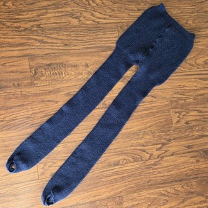 Vintage 80s Stretch Cable Knit Sweater Tights Ribbed Stirrup Blue Cozy Retro