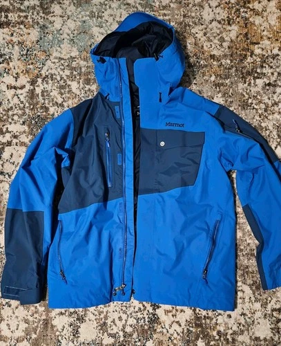 Marmot Jacket Mens Large Blue Hooded Ski Snowboard Winter Coat Outdoor video thumbnail