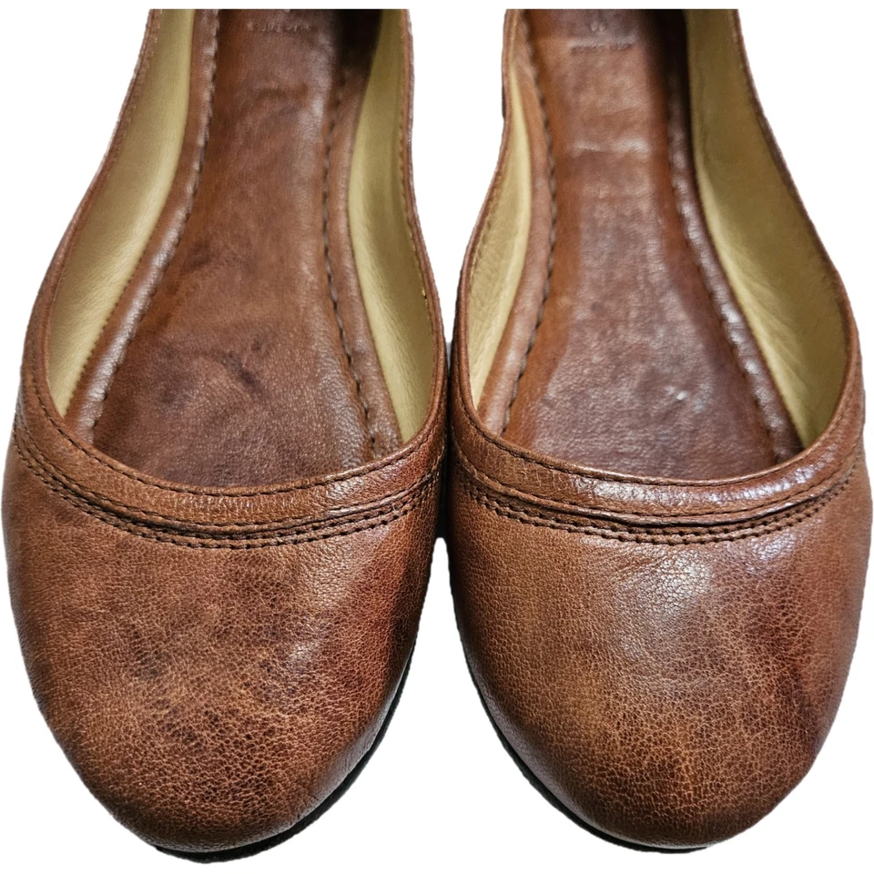 Frye Carson Ballet Plano Mujer Talla 7 Cuero Coñac Sin Cordones Foto 2 de 4