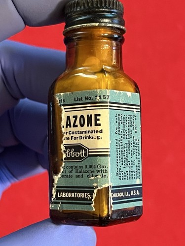 WWII HALAZONE TABLETS ("Abbott Laboratories") for Jungle First-Aid Kit. Opened!