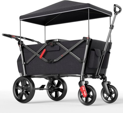 EVER ADVANCED Bollerwagen für 2 Kinder Faltbar mit Dach, Kinderwagen 2x5 Punkt