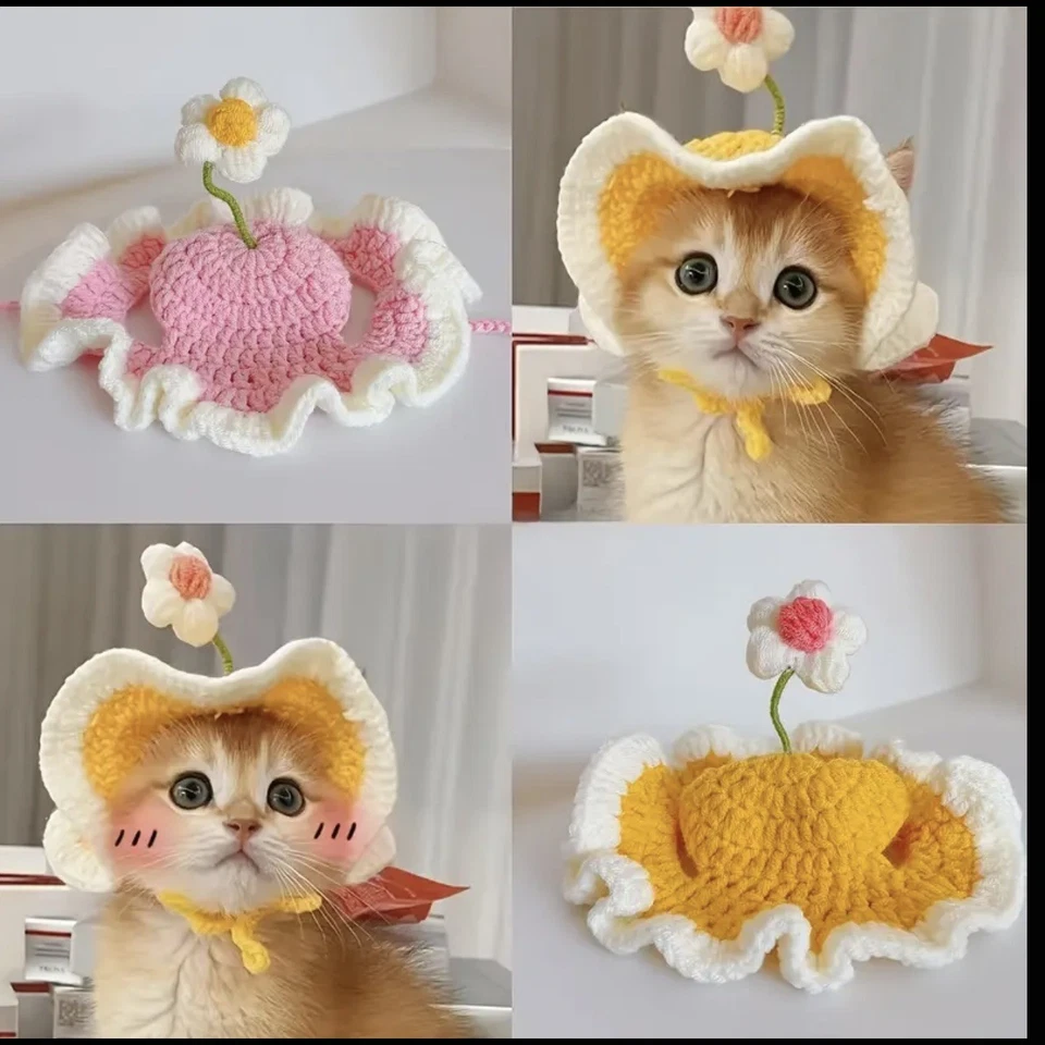 Chapéu fofo feito à mão para gatos cães presentes - Imagem 2 de 3