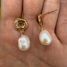 Natural Freshwater Pearl Earrings Bridal 14K Gold Plated Bridal Baroque Drop