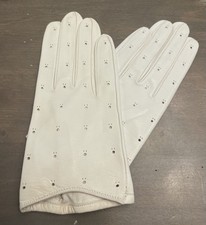 Women  s White Leather Gloves Vintage New Spain Perforated Soft Size 7