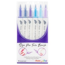 Pentel Arts Sign Pen Twin Brush 6/Pkg-Blue Hues - SESW30CP-C62