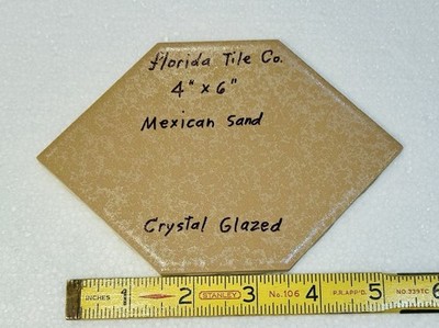 1 pc. Light Brown: Hexagon 4'' X 6'' Ceramic Tile: Crystal Glazed, Florida Co. NOS