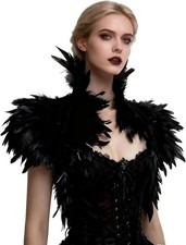 Gothic Feather Cape Shawl Shoulder Piece Witch Raven Crow Costume Black