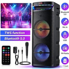 Dual 10'' Rechargeable Bluetooth Speaker LED lights Party PA System Mic  Remote