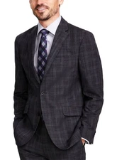 Kenneth Cole Mens Charcoal Plaid Slim Suit Jacket 42 S NEW $395 COKK2FBZ0016